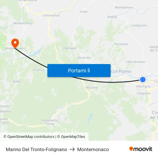 Marino Del Tronto-Folignano to Montemonaco map