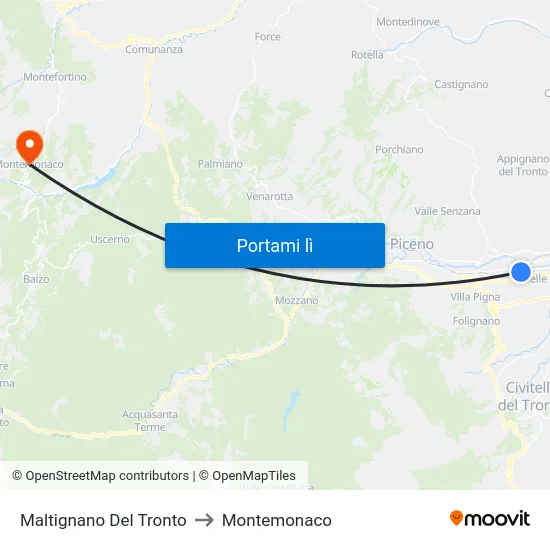 Maltignano Del Tronto to Montemonaco map