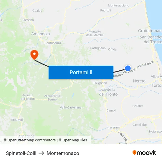 Spinetoli-Colli to Montemonaco map