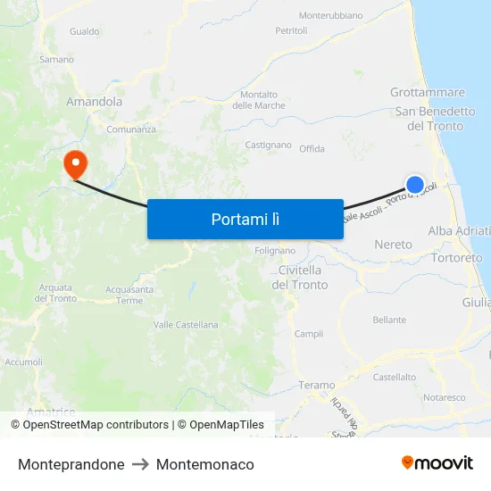 Monteprandone to Montemonaco map