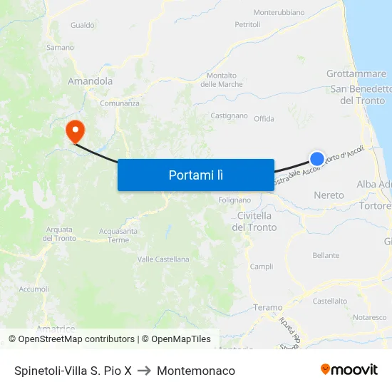 Spinetoli-Villa S. Pio X to Montemonaco map