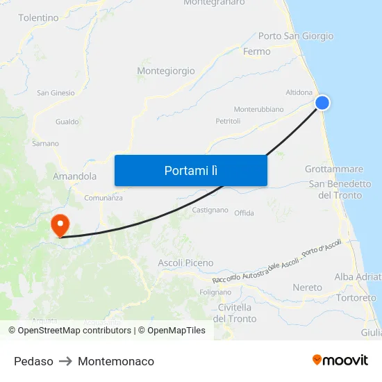 Pedaso to Montemonaco map