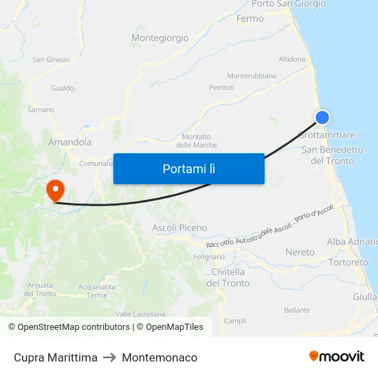 Cupra Marittima to Montemonaco map