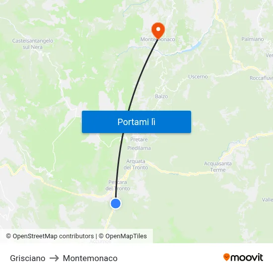 Grisciano to Montemonaco map