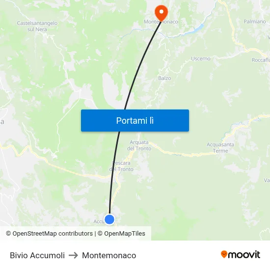 Bivio Accumoli to Montemonaco map