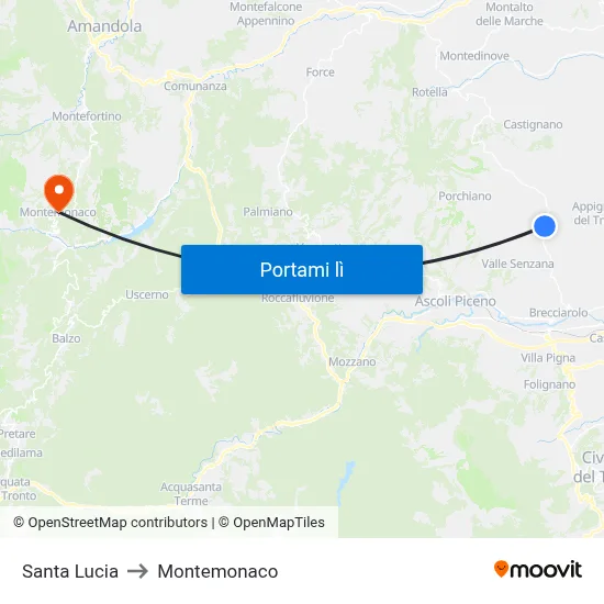 Santa Lucia to Montemonaco map