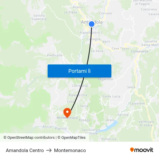 Amandola Centro to Montemonaco map