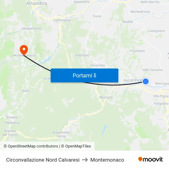 Circonvallazione Nord Calvaresi to Montemonaco map