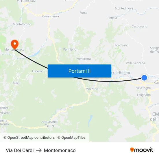 Via Dei Cardi to Montemonaco map