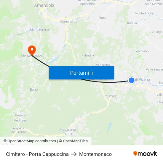 Cimitero - Porta Cappuccina to Montemonaco map