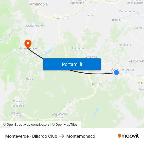 Monteverde - Biliardo Club to Montemonaco map