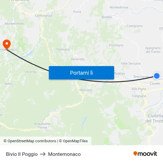 Bivio Il Poggio to Montemonaco map