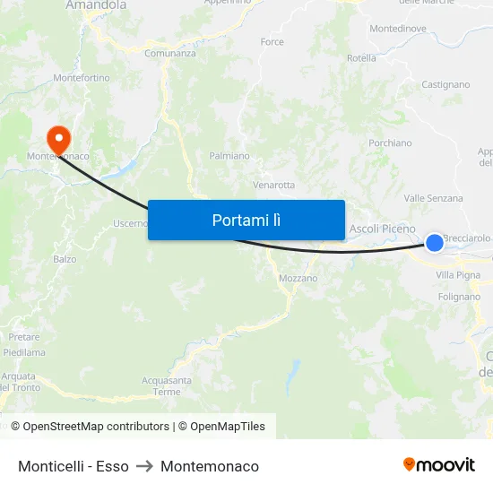 Monticelli - Esso to Montemonaco map