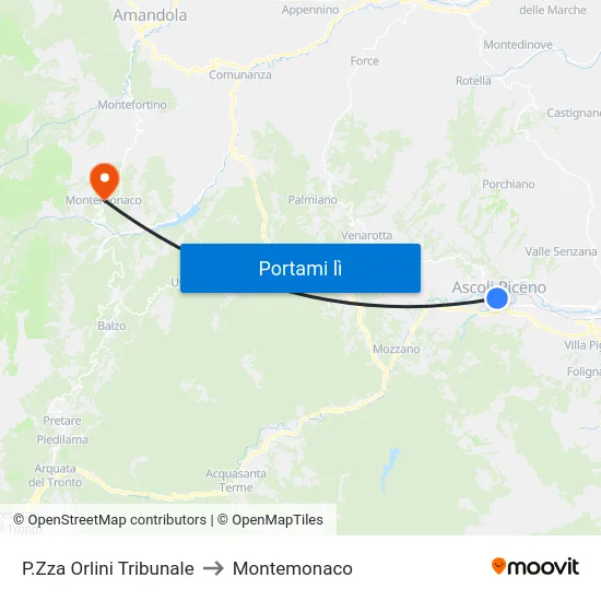 P.Zza Orlini Tribunale to Montemonaco map