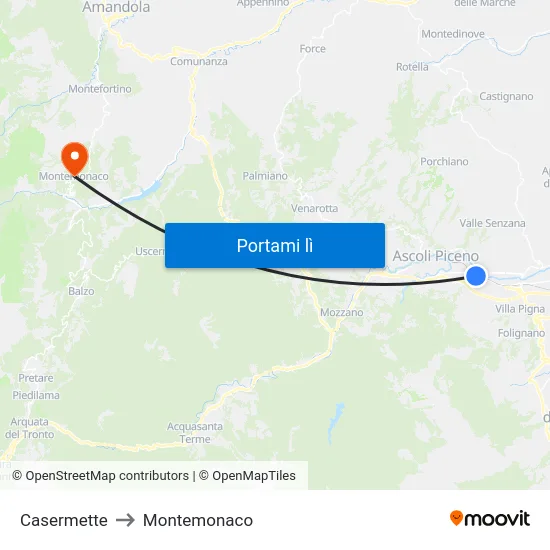 Casermette to Montemonaco map