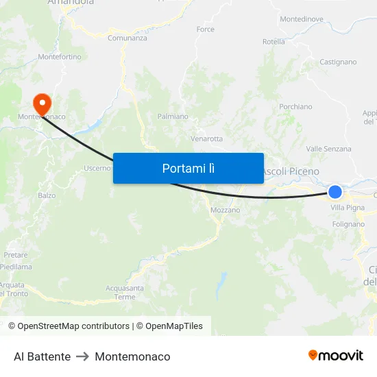 Al Battente to Montemonaco map