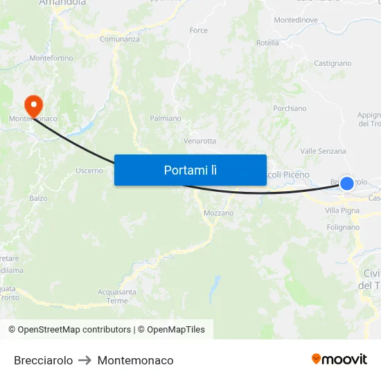 Brecciarolo to Montemonaco map
