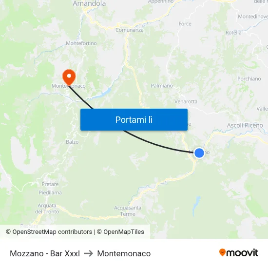 Mozzano - Bar Xxxl to Montemonaco map
