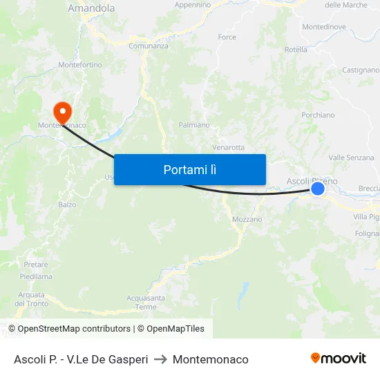 Ascoli P. - V.Le De Gasperi to Montemonaco map