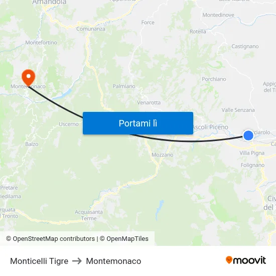 Monticelli Tigre to Montemonaco map
