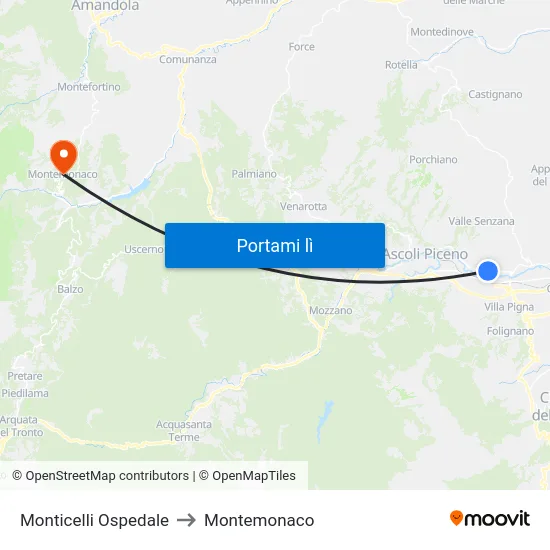 Monticelli Ospedale to Montemonaco map