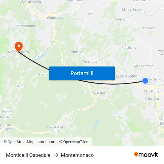 Monticelli Ospedale to Montemonaco map