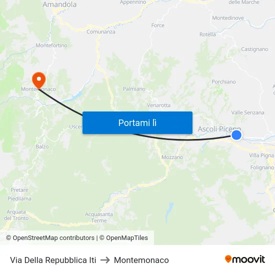 Via Della Repubblica Iti to Montemonaco map