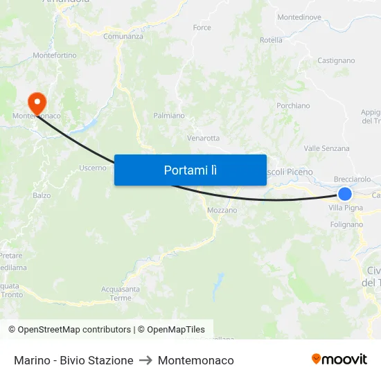 Marino - Bivio Stazione to Montemonaco map