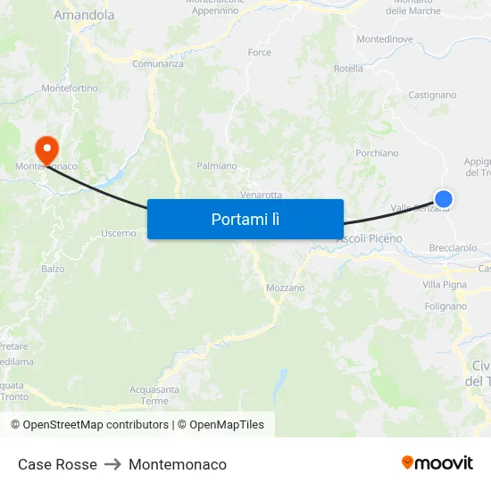 Case Rosse to Montemonaco map