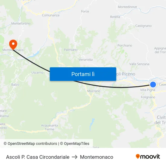 Ascoli P. Casa Circondariale to Montemonaco map
