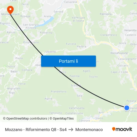 Mozzano - Rifornimento Q8 - Ss4 to Montemonaco map