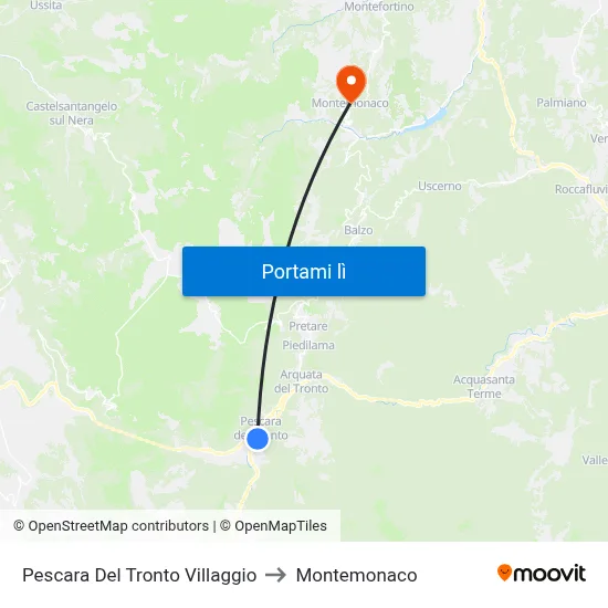 Pescara Del Tronto Villaggio to Montemonaco map
