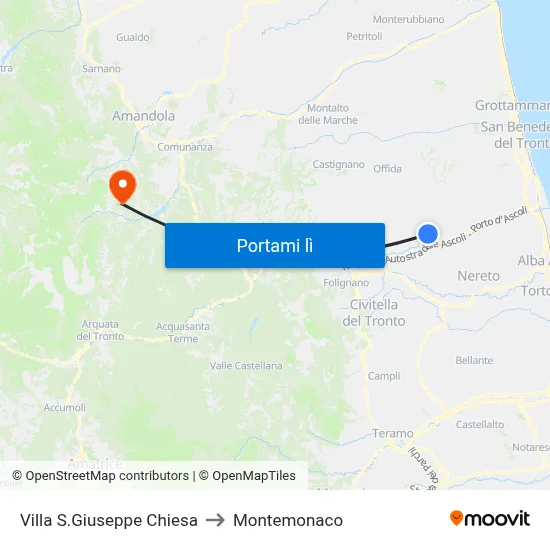 Villa S.Giuseppe Chiesa to Montemonaco map