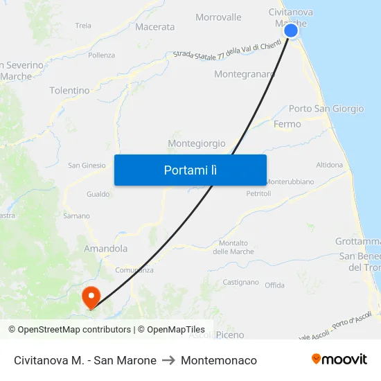 Civitanova M. - San Marone to Montemonaco map