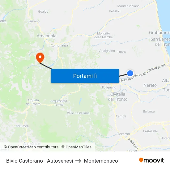 Bivio Castorano - Autosenesi to Montemonaco map