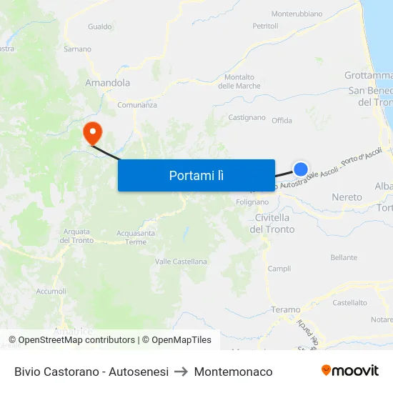 Bivio Castorano - Autosenesi to Montemonaco map