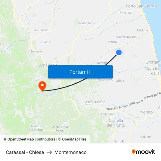 Carassai - Chiesa to Montemonaco map