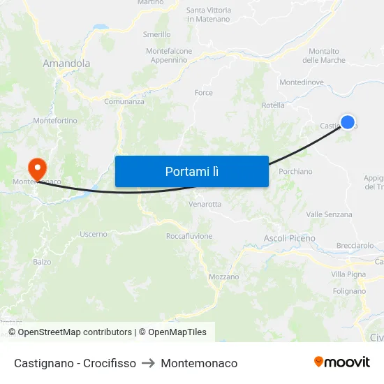 Castignano - Crocifisso to Montemonaco map