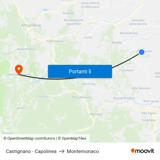 Castignano - Capolinea to Montemonaco map