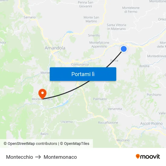 Montecchio to Montemonaco map
