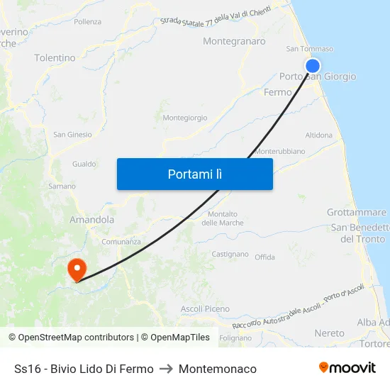 Ss16 - Bivio Lido Di Fermo to Montemonaco map