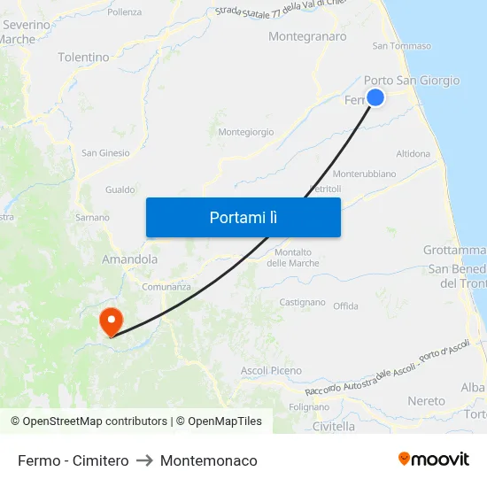 Fermo - Cimitero to Montemonaco map