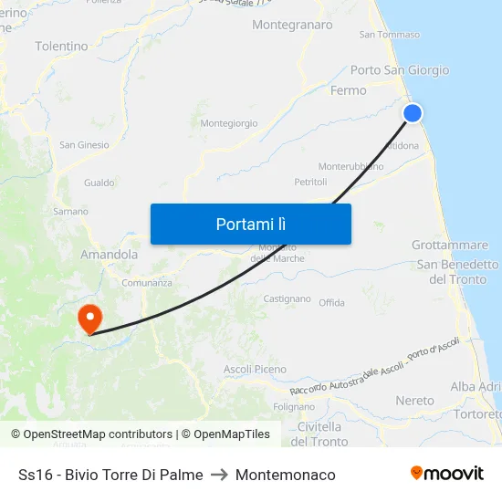 Ss16 - Bivio Torre Di Palme to Montemonaco map
