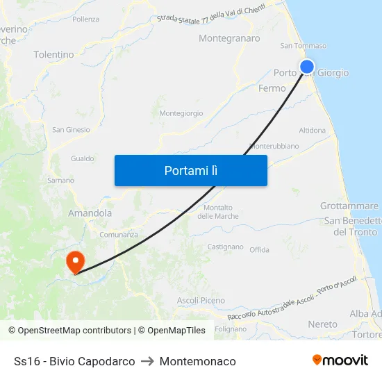 Ss16 - Bivio Capodarco to Montemonaco map