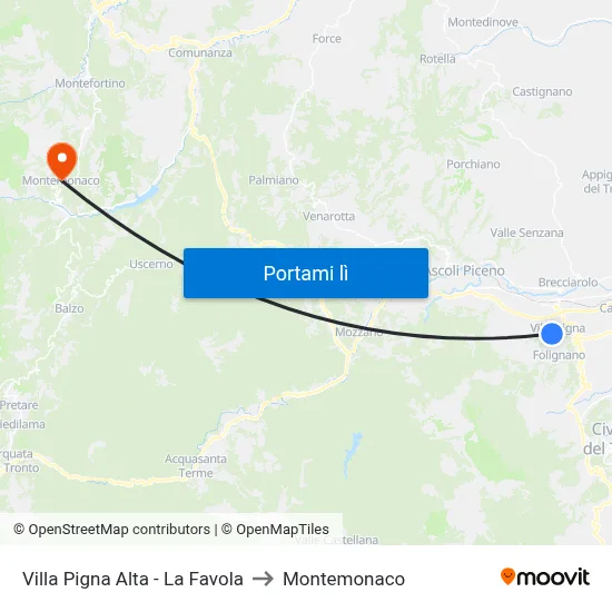 Villa Pigna Alta - La Favola to Montemonaco map