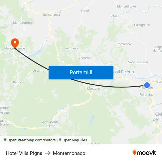 Hotel Villa Pigna to Montemonaco map