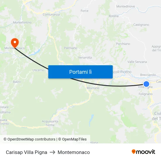 Carisap Villa Pigna to Montemonaco map
