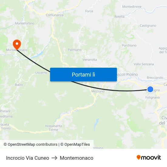 Incrocio Via Cuneo to Montemonaco map
