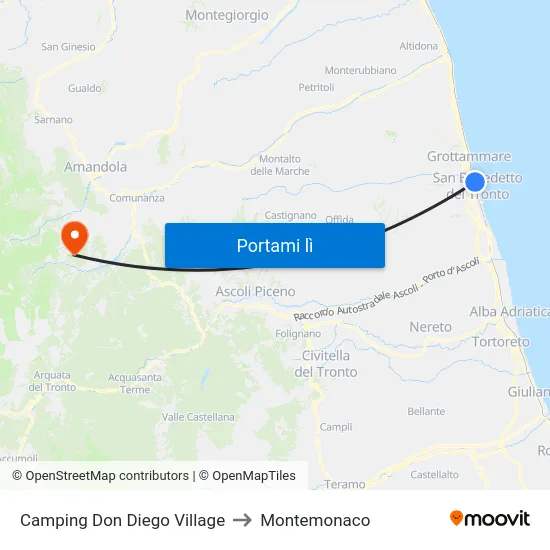 Camping Don Diego Village to Montemonaco map