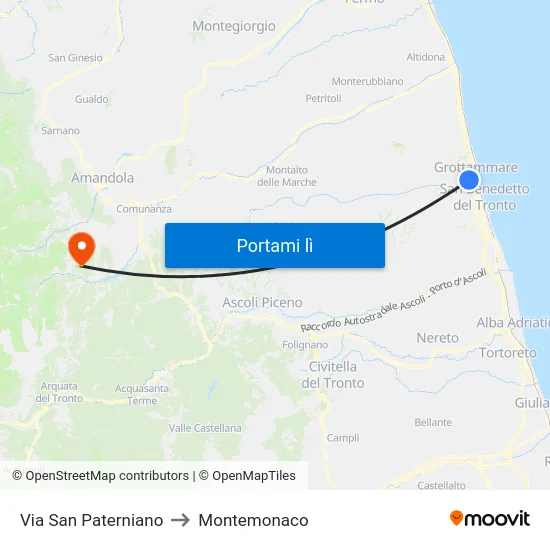 Via San Paterniano to Montemonaco map